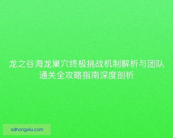 龙之谷海龙巢穴终极挑战机制解析与团队通关全攻略指南深度剖析 龙之谷海龙巢穴终极挑战机制解析与团队通关全攻略指南深度剖析