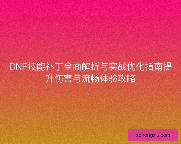 DNF技能补丁全面解析与实战优化指南提升伤害与流畅体验攻略